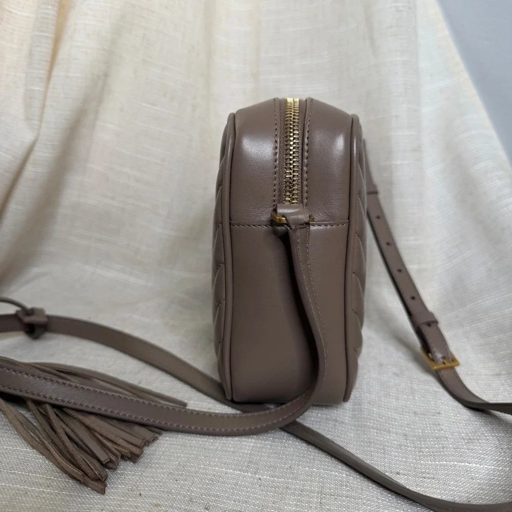 YSL Saint Laurent Lou Camera Bag Matelasse Chevron Calfskin Leather Taupe READ